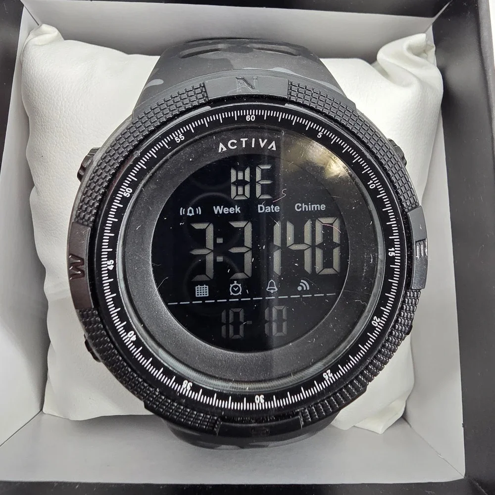 Activa Mens Digital Sports Watch Black Grey Camo Strap Alarm Date Tactical Style